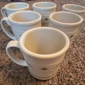 Longaberger Green and White Mugs, set of 6